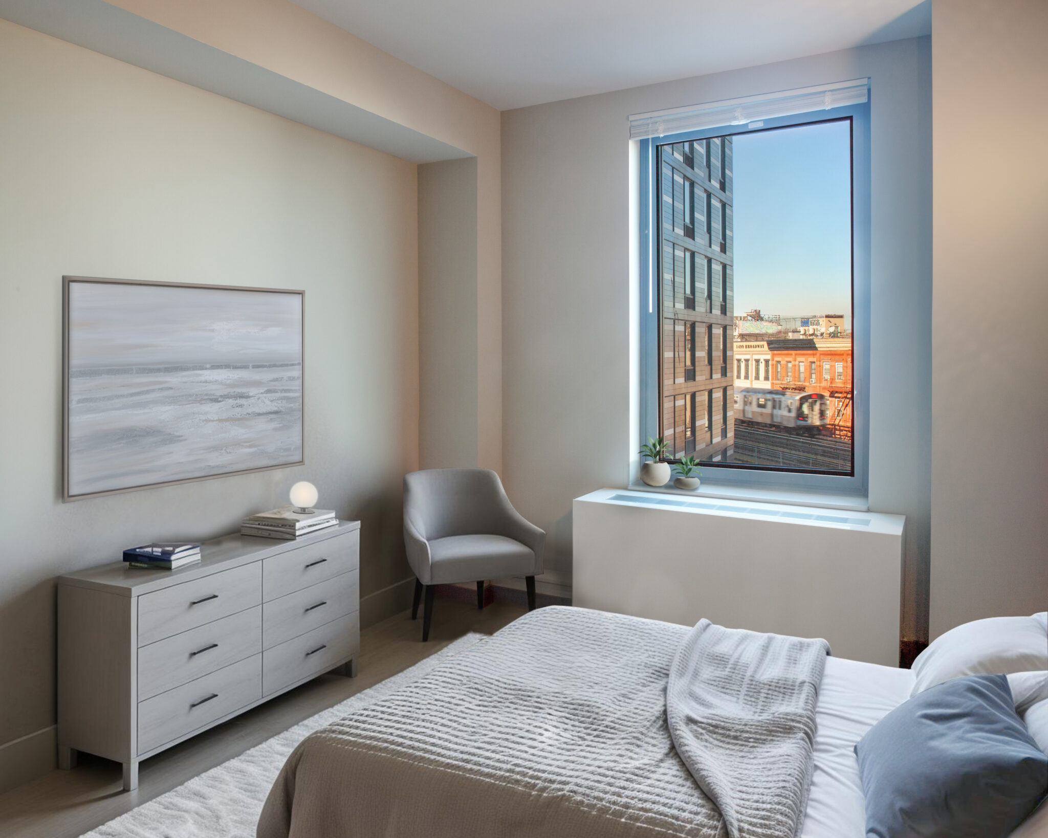 1510 Broadway — typical apartment bedroom with view to the elevated train